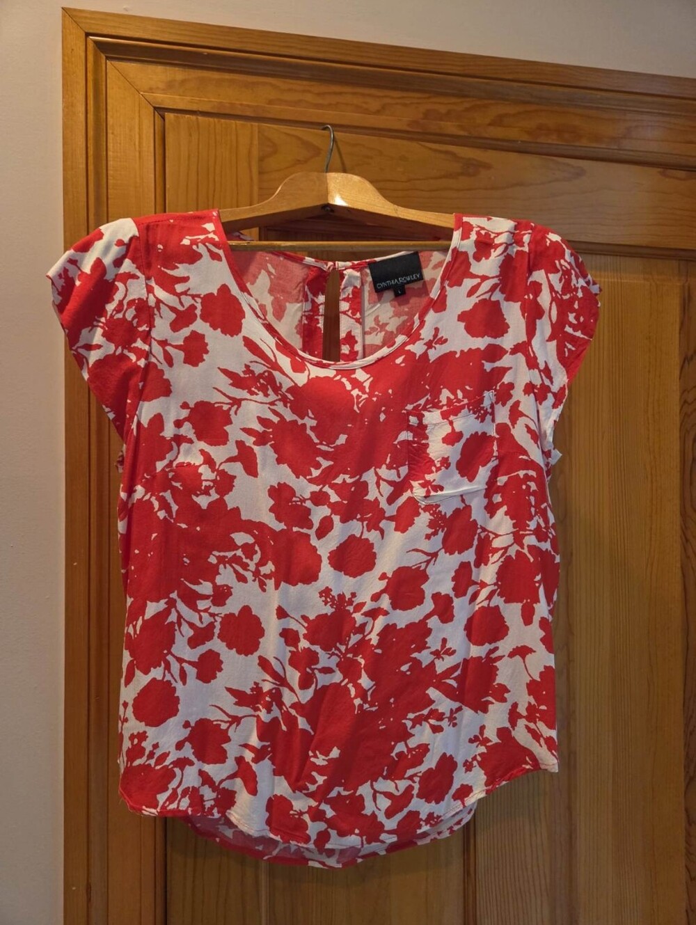 Cynthia Rowley White Blouse with Red Floral Pattern